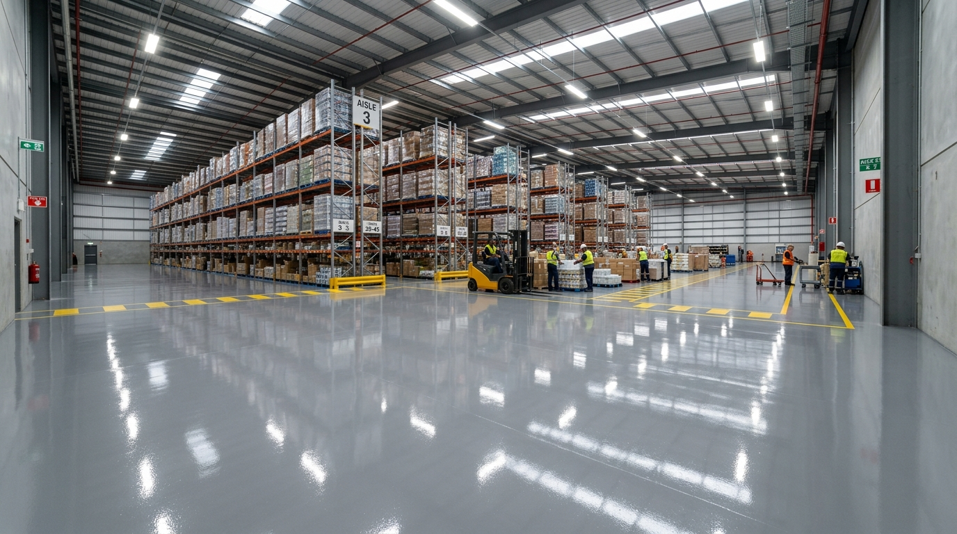 Plain epoxy commercial warehouse floor